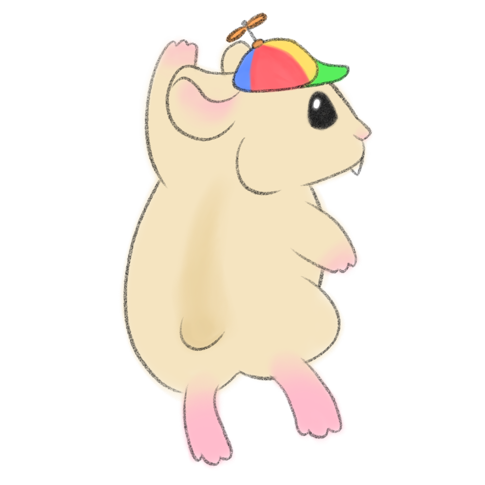 Illustration de Cookie avec sa casquette à hélice, l'Hamster fictif de Thibault